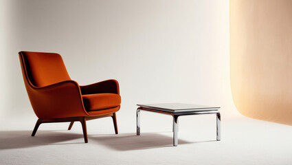 Fototapeta premium AI generative. Minimal design of coffee table set mockup, orange with blank white background. 7
