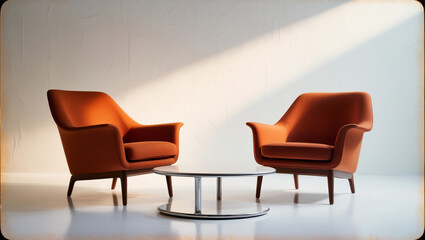 Obraz premium AI generative. Minimal design of coffee table set mockup, orange with blank white background. 8