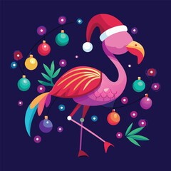 Festive Christmas Flamingo with Santa Hat Colorful Holiday Design