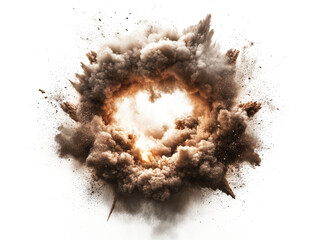 Massive mushroom cloud explosion isolated white background