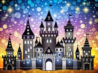 Stunning Black and White Vector Set of Castles and Fortresses Featuring Intricate Towers with Bokeh Effect for Unique Graphic Designs and Artistic Projects