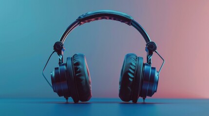 Headphones on a blue and pink background. AI.