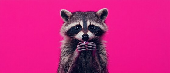 Obraz premium A raccoon holding a shiny object in its paws. AI.