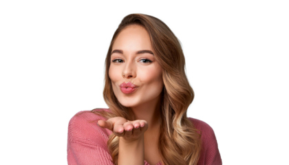 Pretty young woman Blowing a Kiss Pose on isolated transparent background png