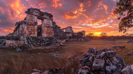 Fototapeta premium Ancient Mayan Ruins at Sunset