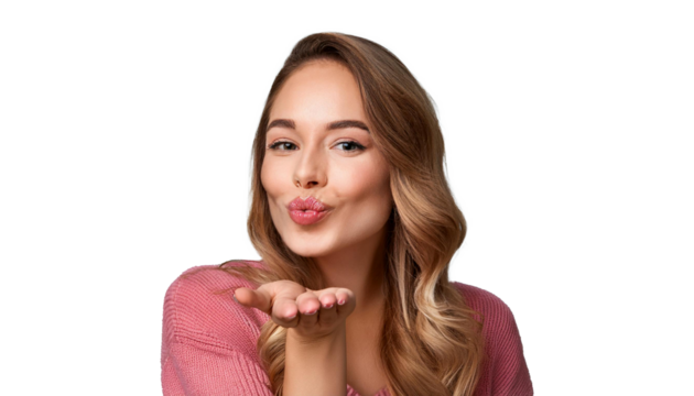 Pretty young woman Blowing a Kiss Pose on isolated transparent background png
