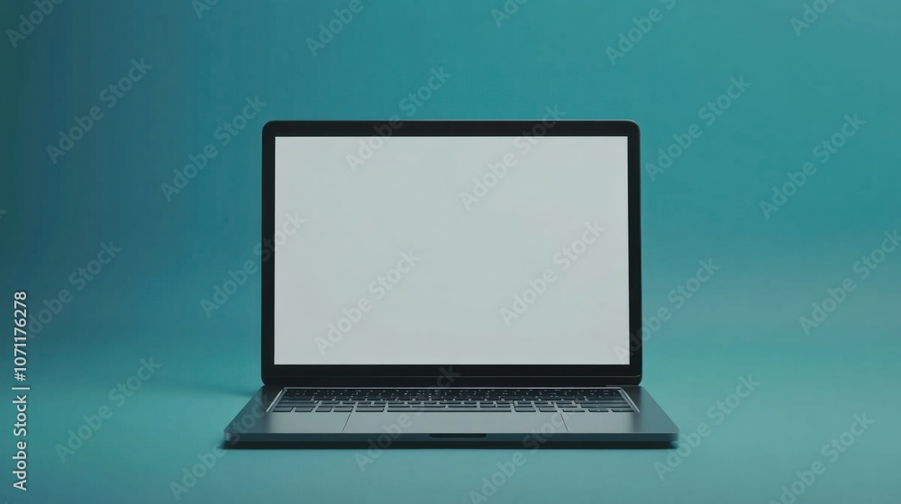 Poster laptop with a blank screen and modern design, isolated on a clean background for tech themes