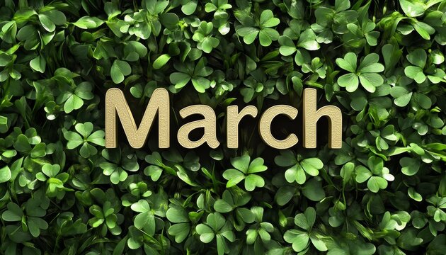 Hello March. The Wooden Text March Place On Green Clover Background For Spring Season Concept