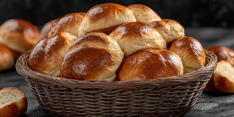 Golden Bread Rolls in Basket, Freshly Baked and Appetizing