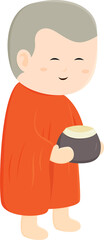 Monk is collecting alms cute cartoon character illustration design