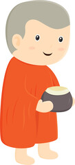 Monk is collecting alms cute cartoon character illustration design