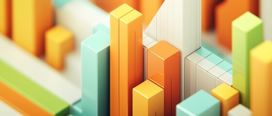 Obraz premium Colorful 3D bar graph depicting data trends on a modern background.