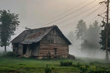 Obraz premium fog in village real photography 8k resolution super clean high quality 