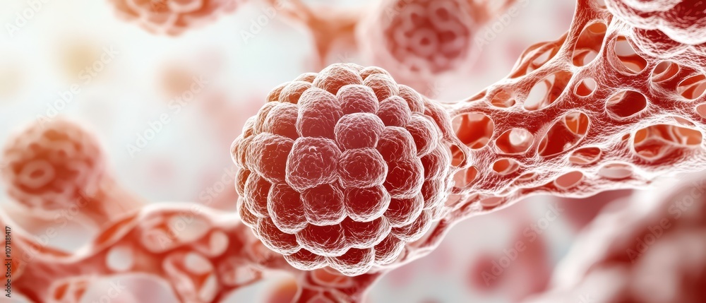 Poster detailed image of red cells and structures, isolated on white background.
