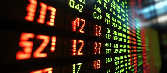 Fototapeta premium Abstract financial display with stock numbers, dark theme with light highlights 