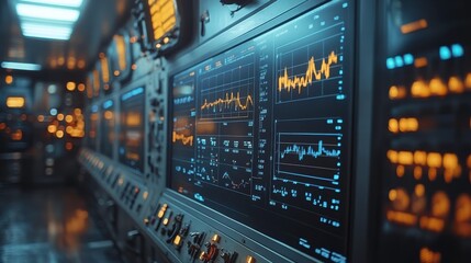 Technical Room with Screens Displaying Metrics and Data