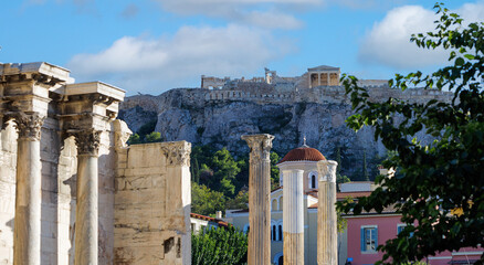 View of the Acropolis from the historical center of Athens.
