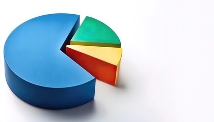 Pie or circle graph which is divided into slices to illustrate numerical proportion. In a pie chart, the arc length of each slice is proportional to the quantity it represents. Isolated on white