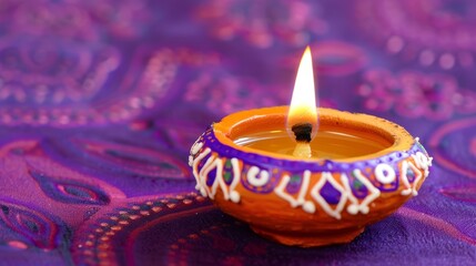Indian festival Diwali Diwali oil lamp on purple background 