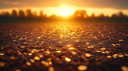 Obraz premium A close up of a dirt path leading towards a sunset.