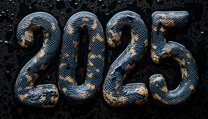 Fototapeta premium Celebrate New Year 2025 with the wood snake representation featuring numbers on a textured surface