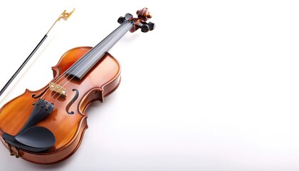 Fototapeta premium fiddle is a wooden chordophone, and is the smallest, and thus highest pitched soprano instrument in regular use in the violin family. Isolated on white background with copy space