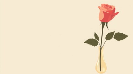 Fototapeta premium A single pink rose in a vase on a light background.