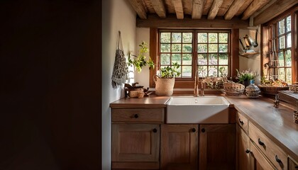 Rustic and charming kitchen with farmhouse sink