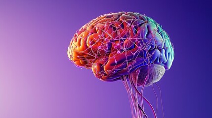Vibrant neural pathways form a brain on a gradient backdrop, symbolizing mental connectivity and consciousness. .
