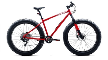 Fototapeta premium A simple and sleek bicycle isolated on a clean white background, emphasizing its modern design and streamlined structure. The focus is on the bicycle's frame, wheels, and handlebar details, 