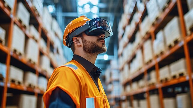 Logistics professionals using augmented reality glasses to manage and track shipments