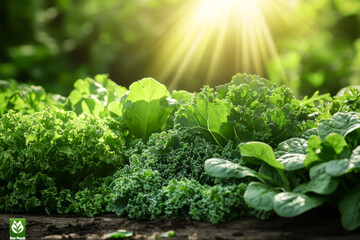 A bunch of green vegetables including kale, spinach, and lettuce