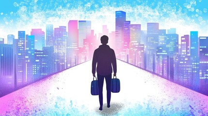 Man Walking Towards Cityscape  Urban Skyline  Hope  Future  Journey  Ambition  Success  Dream   Aspirations