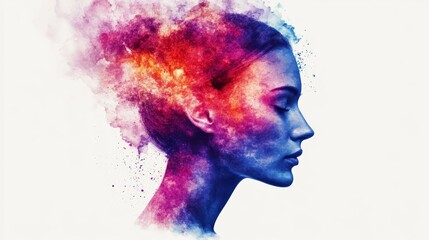 Colorful Watercolor Portrait of a Woman with Closed Eyes