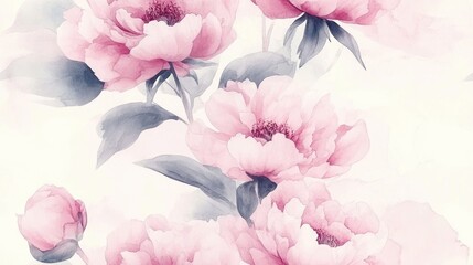 Fototapeta premium Seamless watercolor pattern featuring delicate pink peonies and large flower buds ideal for fabric and wallpaper design
