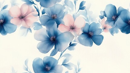 Seamless watercolor floral pattern featuring blue and pink flowers perfect for stationery and greeting cards
