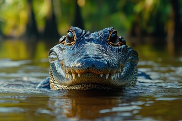 Obraz premium Close-up of an American crocodile in the Amazon River, showcasing its fierce gaze
