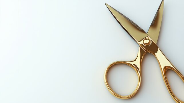 Gold scissors with sharp blades, isolated on white background, perfect for crafting themes