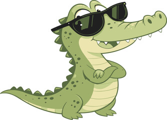 Little crocodile using black sunglasses vector illustration.