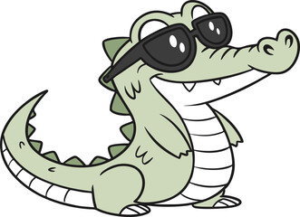 Little crocodile using black sunglasses vector illustration.