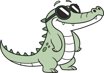 Little crocodile using black sunglasses vector illustration.