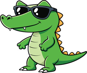 Little crocodile using black sunglasses vector illustration.