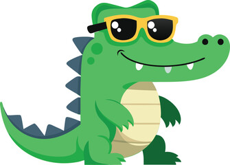 Little crocodile using black sunglasses vector illustration.