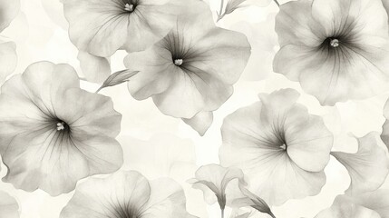 Fototapeta premium Seamless pattern of delicate petunias created with watercolor sketches perfect for trendy decor and design vintage style translucent effects