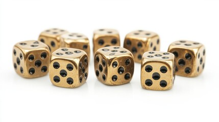 Golden dice, isolated on a white background, perfect for gaming and luxury themes