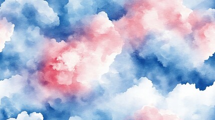 Seamless hand painted watercolor pattern featuring abstract sky and clouds ideal for textile design or home decor