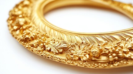 Golden picture frame with ornate detailing, isolated on white background, perfect for decor themes