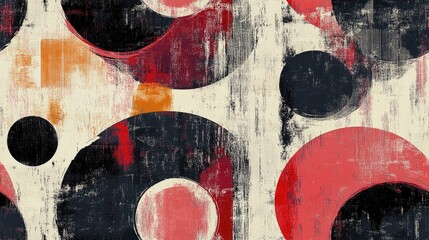 Abstract art grunge seamless pattern with swirling geometric design featuring distressed circles and paint stains ideal for modern textile and wallpaper applications