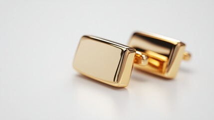 Polished gold cufflinks, isolated on a white background, perfect for formal wear and style themes