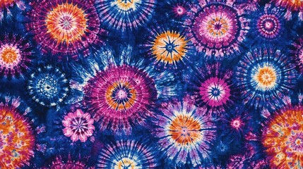 Colorful tie dye seamless pattern featuring intricate geometric symmetry and decorative kaleidoscopic designs perfect for textile or wallpaper applications